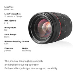 Meike Manual 50mm 1.2 (RF Mount) For Canon's EOS R series cameras.